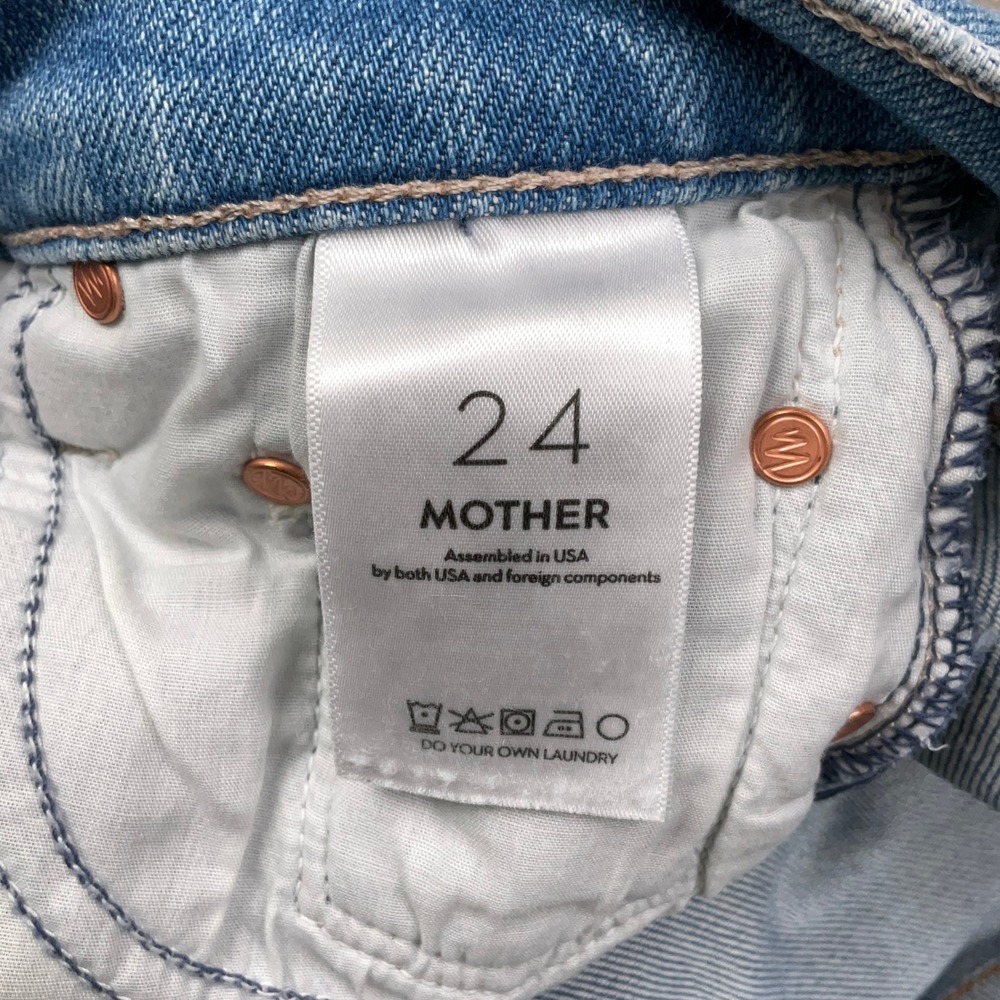 MOTHER Lil Outsider Sneak Jeans Girls 24 Blue Straight High Rise USA - Picture 5 of 15